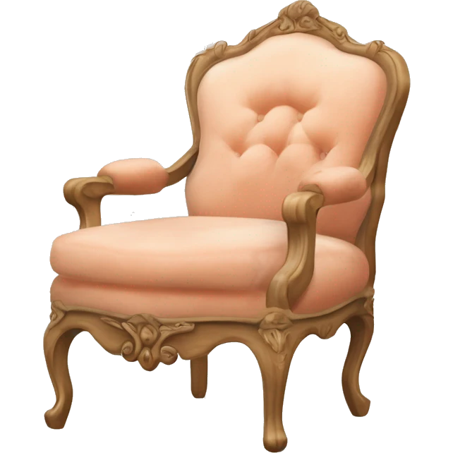 Vintage French chair with Mongolian peach, curly fur on the seat and a vintage peach and white floral on the top in a natural wood frame emoji