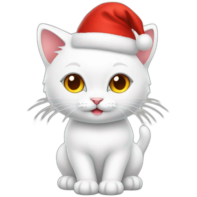 christmas white kitty in red hat full body emoji