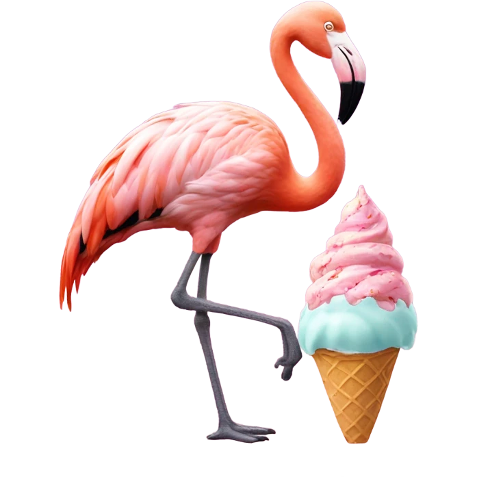 Flamingo eating an Ice cream cone  emoji