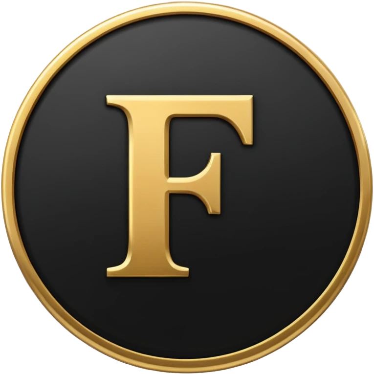 Emoji icon of a black coin with engraved letter F, minimalist style, isolated emoji