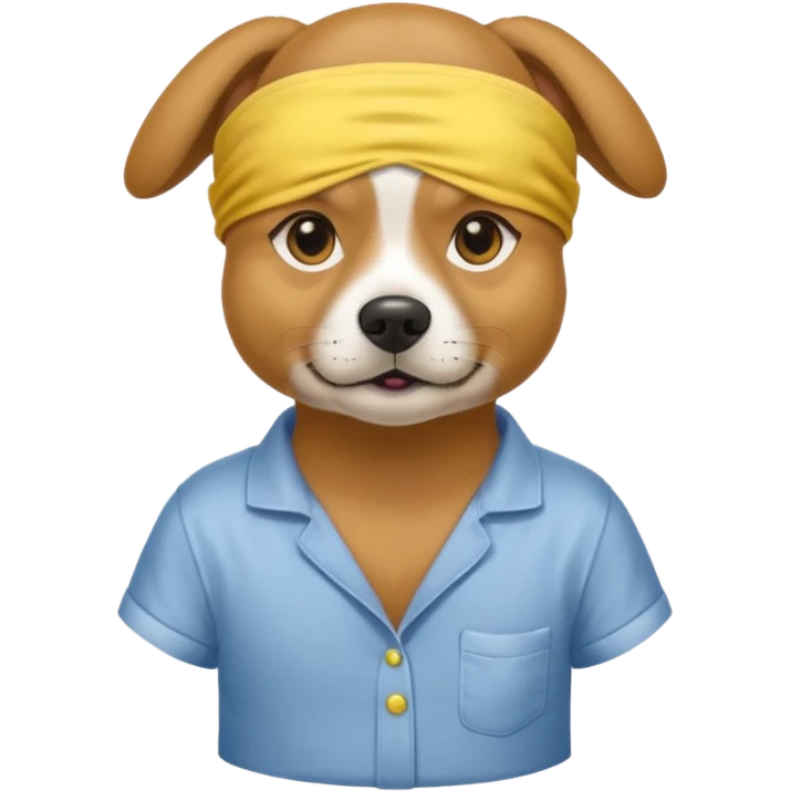 a dog with yellow sleep mask and wearing shirt emoji