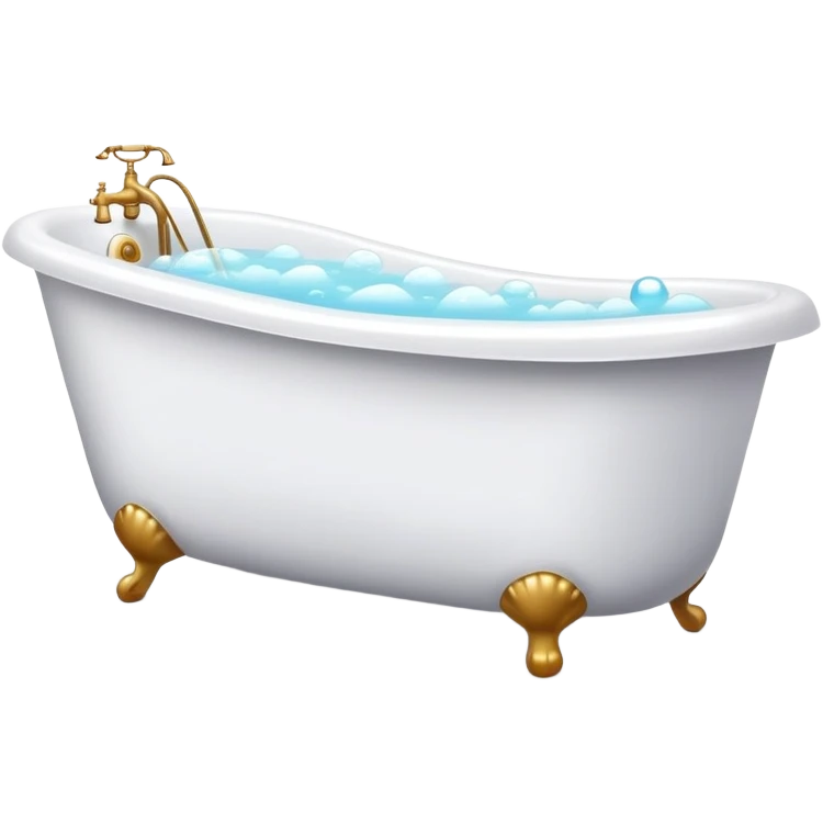 bathtub filled with bubbles, towel and soap nearby, clean and friendly emoji