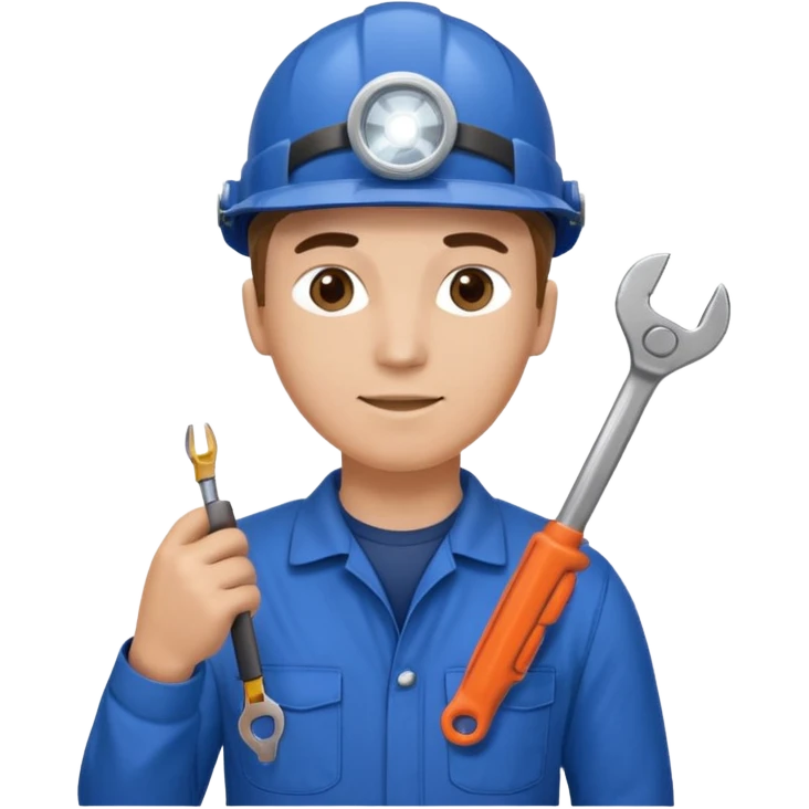 Technician + headlamp + blue jumpsuit, Repair Crew. emoji