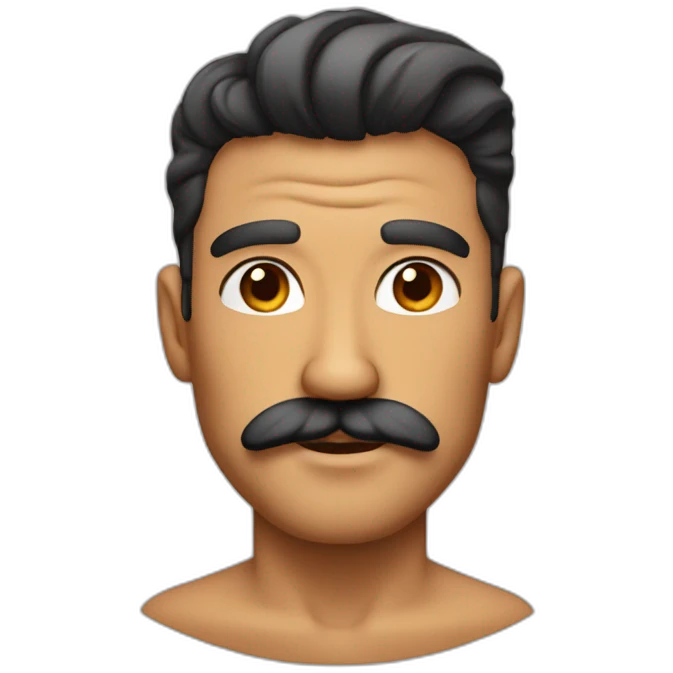 Bold man with big mustache and a skin tan and emoji