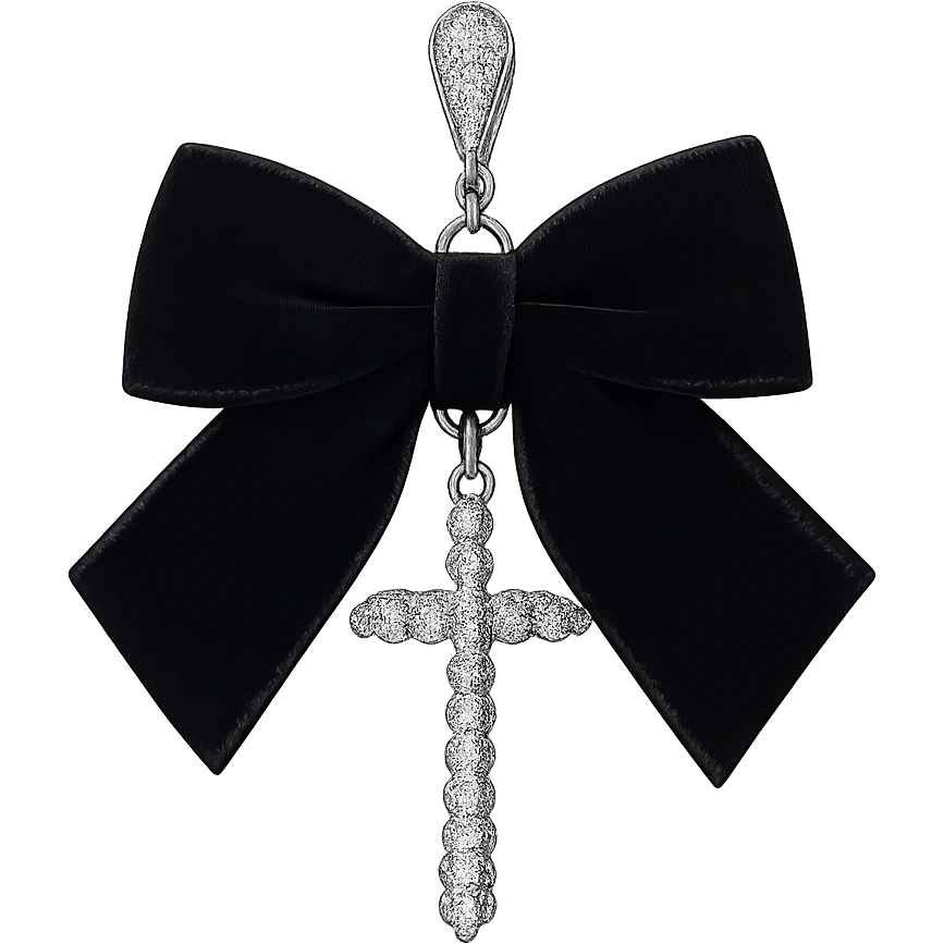 Isolate and keep only the realistic goth earring with black velvet ribbon and silver cross, remove the background entirely. emoji