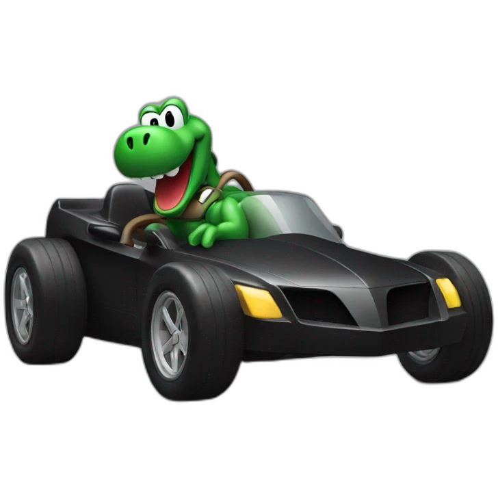 black Yoshi racing in a dark green Cadillac emoji