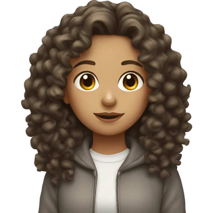 Brunette Girl wearing a sweatshirt curly hair emoji