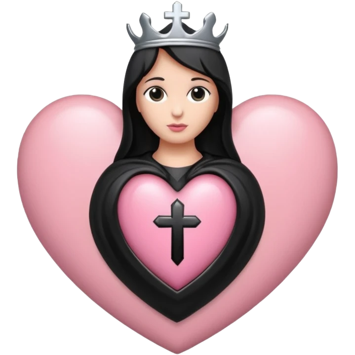 Light pink and black sacred heart with small silver cross  emoji