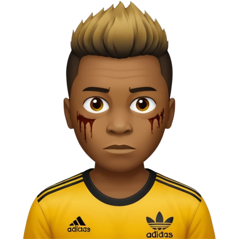 Crie um emoji de um menino com o cabelo castanho claro com uma franja reta e o corte low fade zumbi casaco de gola alta da adidas emoji