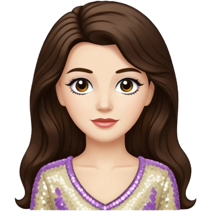 Maxene Andrews from The Andrews Sisters with long dark brown hair, cream sequin outfit emoji