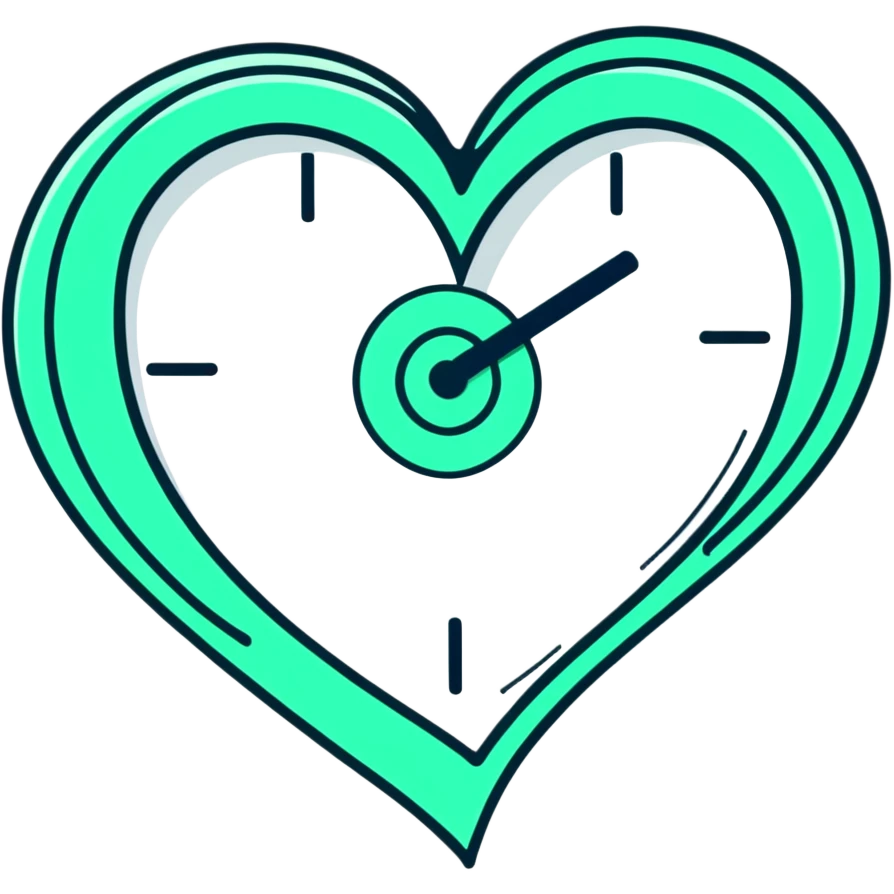 Minimalist Maya-style heart and time spiral symbols for messages, white and deep green only, flat design with clean lines emoji