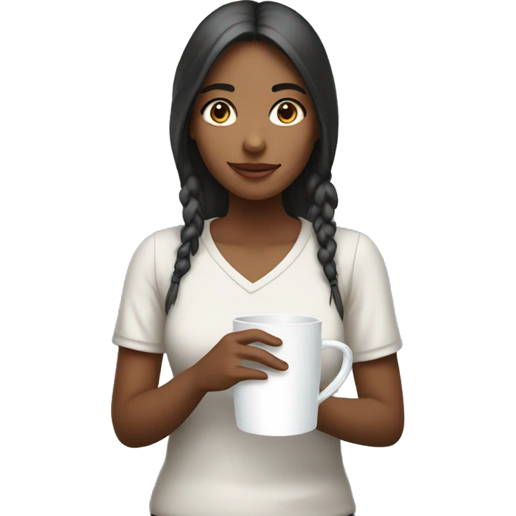 Girl holding a white cup with handle and lid emoji