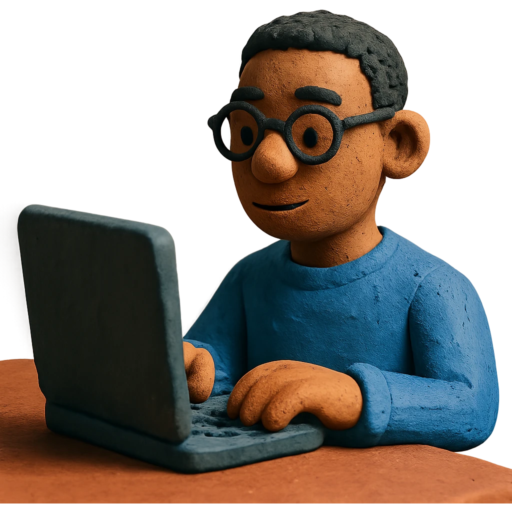 claymation style light skin black computer analyst emoji