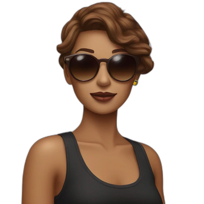 gay pride sunglasses on female head with wavy brown hair holding pride flag emoji