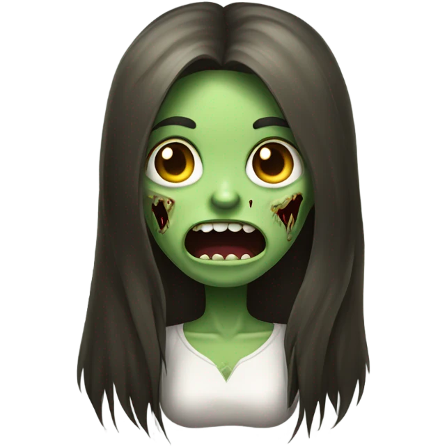 Green Zombie brunette long hair girl with mouth open horror  emoji