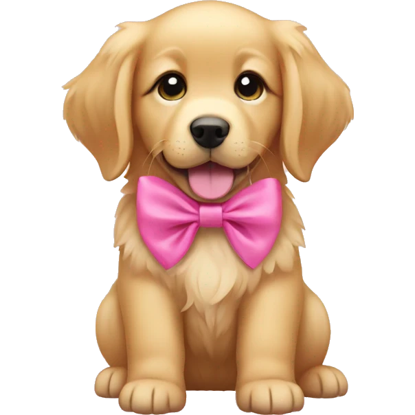 Golden retriever puppy with pink bow emoji