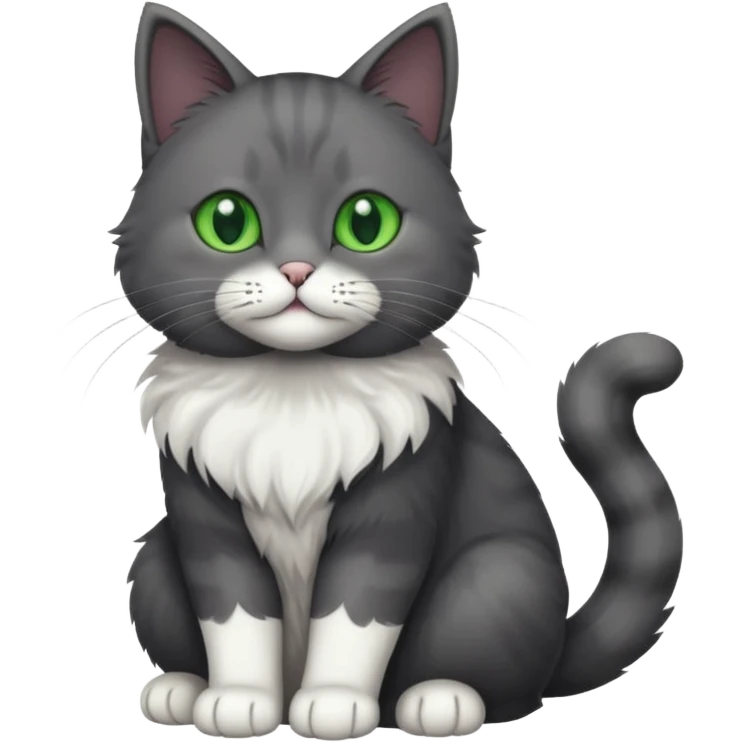 full body solid dark grey cat with green eyes, white paws and white whiskers emoji