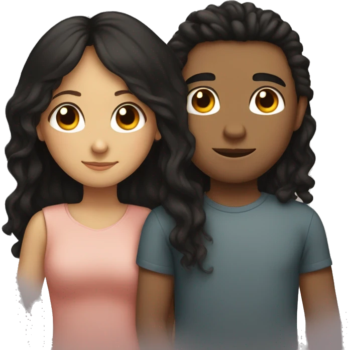 Girl with straight, long, black hair, cuddling with a light skin boy that has curly and brown hair  emoji
