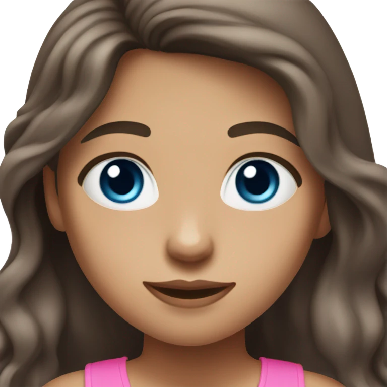 Girl with light skin, long dark brown hair and blue eyes wavy hair pink tank top emoji