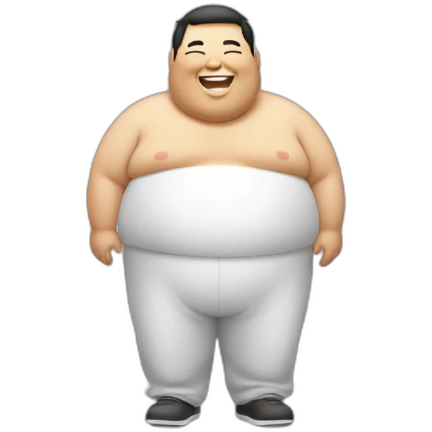 Fat Asian guy with smile and closed eyes emoji