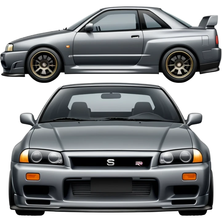 Nissan R32 Skyline GTR car in gunmetal gray, emoji style, detailed, no text emoji