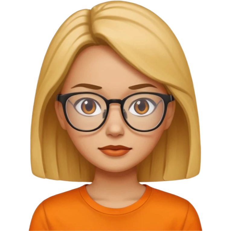 woman with glasses and orange shirt not smiling emoji