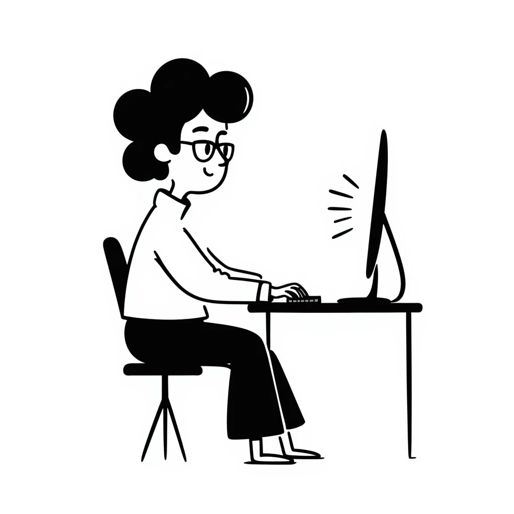 grandma typing on a computer on black background emoji