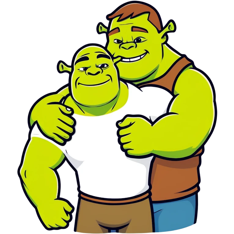 a black muscular man hugging Shrek, cartoonish sticker style emoji