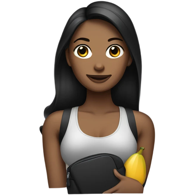 a woman with black long hair wearing a workout set and having a designer purse on her hand  emoji