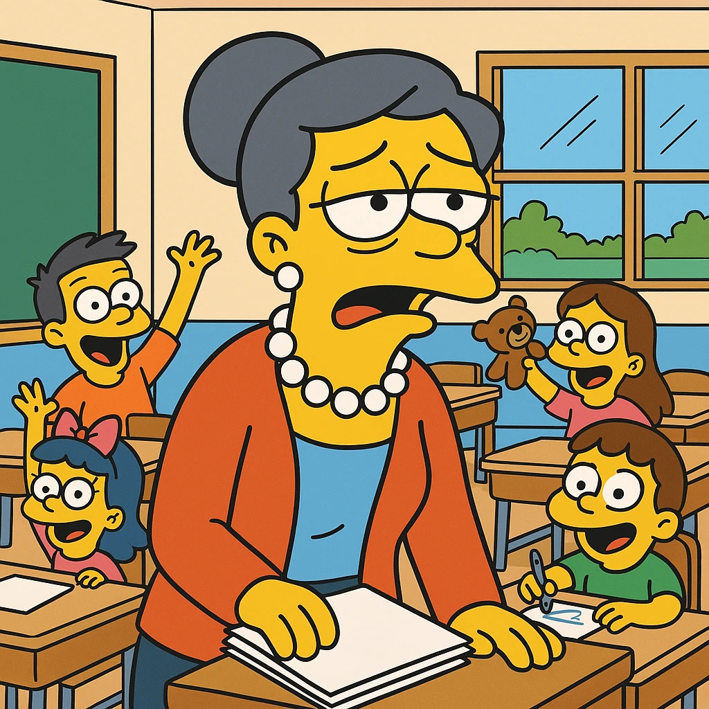 exhausted teacher in a bustling classroom emoji