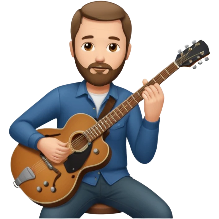 a short hair, with long side beards, middle age metal head with a classic epiphone guitar emoji