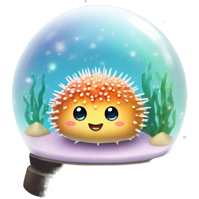 Kawaii rainbow pastel bedazzled sea urchin in an under the sea snow globe  emoji