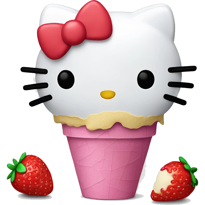 Hello kitty eating straw berry ice cream emoji