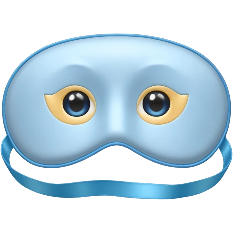 cute emoji of an isolated silky sleep mask, soft satin texture with gentle shine, light gray with pastel blue tones, embroidered sleepy eyes, no person, no face, cozy winter mood, smooth rounded shape, soft shadows emoji
