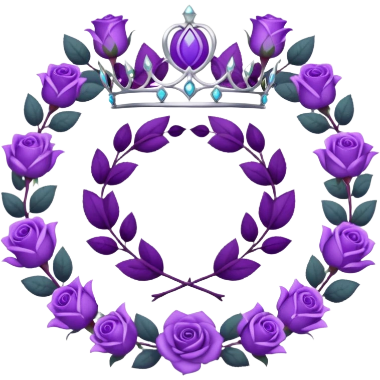 Purple rose with silver tiara and a purple emblem leaf wreath emoji