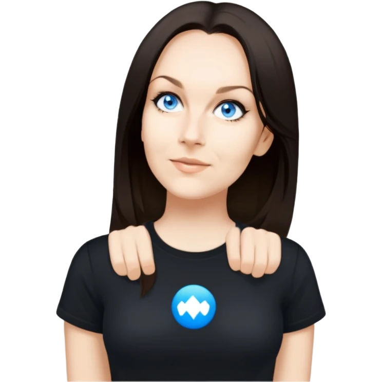 female, wearing black tshirt,  black hair emoji