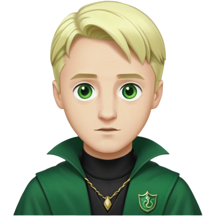 draco malfoy, slytherin, green, in a wizard outfit, blonde hair, blonde eyes, white skin emoji