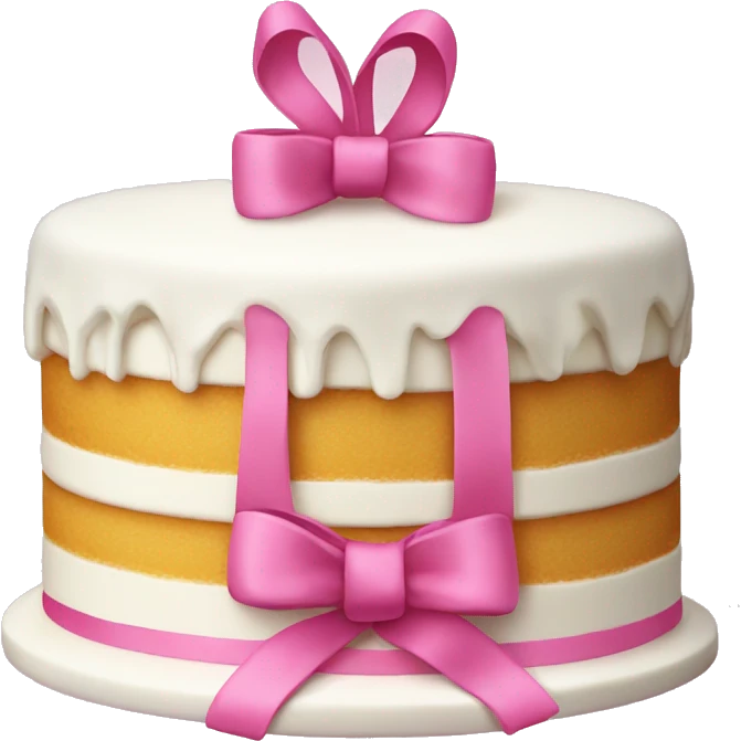 white cake with 3 " floors " and pink ribbons emoji