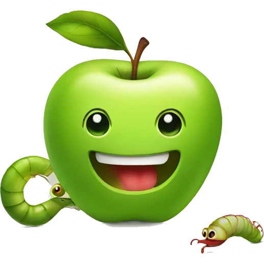 an apple with worm emoji