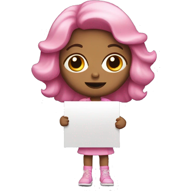 Pink girl holding a sign that says "LAST WORD" emoji