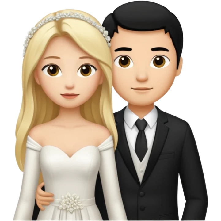 Wedding couple blonde bride long hair and black hair Chinese groom emoji