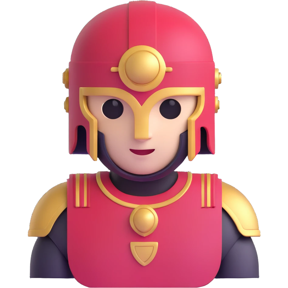 chatbot with Greek helmet, friendly expression emoji