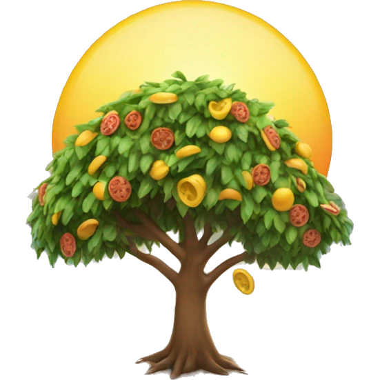 Sunset palam tree beach and pizza raining  emoji