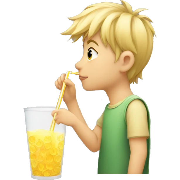 A blonde boy sucking juice with a straw, profile view emoji