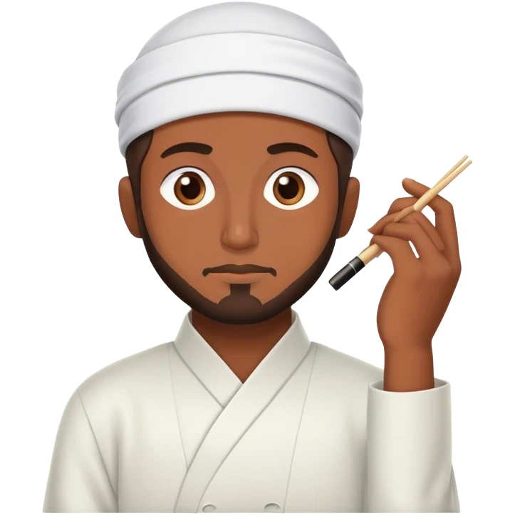 Muslim man thinking about sushi emoji