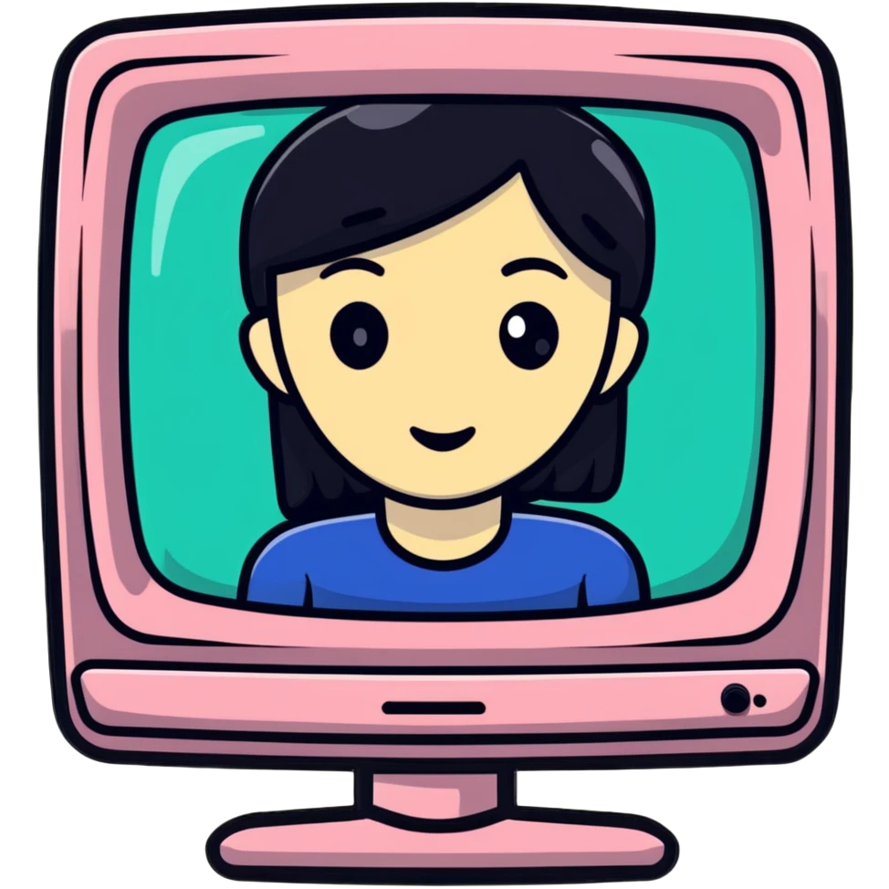 Thick feminine figure with TV screen head, digital face displayed on screen emoji