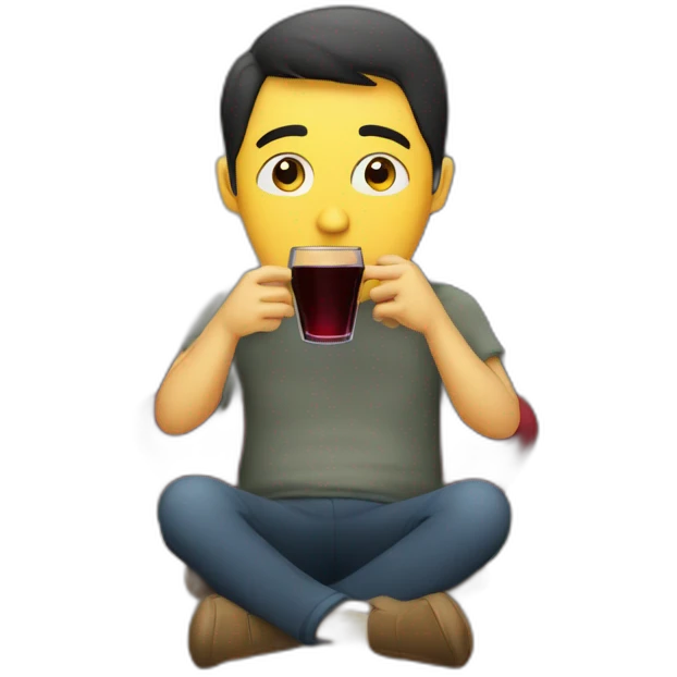 Man sitting alone feeling sad. Drinking a glass of red wine with the TV turned off emoji