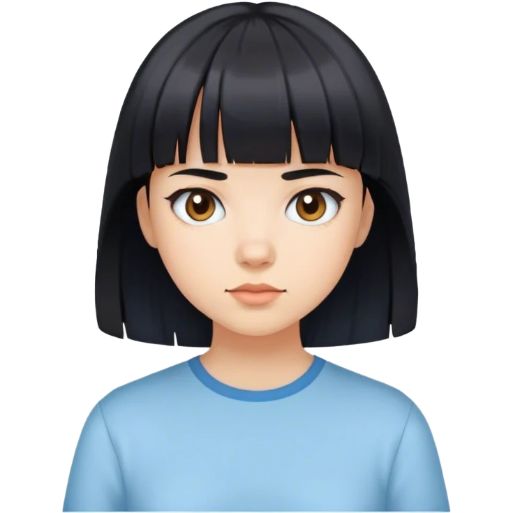 A girl with short black hair and bangs, wearing a light blue shirt emoji