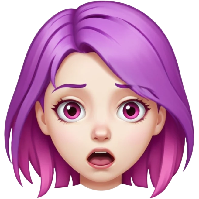 face of a white girl with purple and pink hair, gasping expression emoji