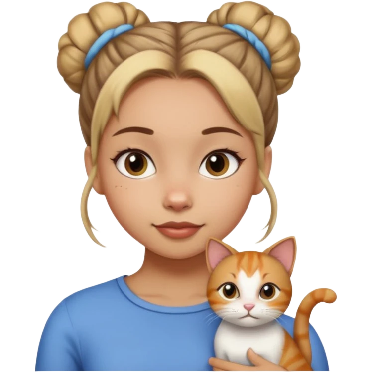 بنت مع قط البنت شعره بوني emoji